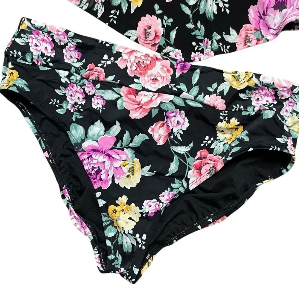 AMERICAN BEACH X MAURICES Floral Tankini Flattering Black Size Large / XL